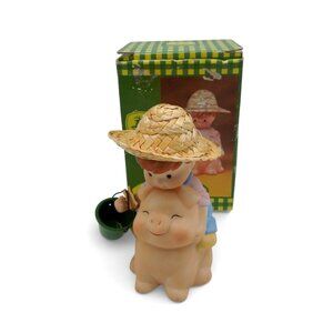 John Deere Hog Wild About You Figurine With Straw Hat 90s Vintage